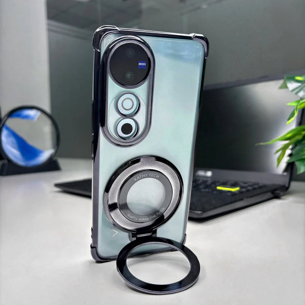 Vivo V40 Pro 5G Original Luxury Magnifier Ring Stand Shockproof Airbags Corner Case - Image 4